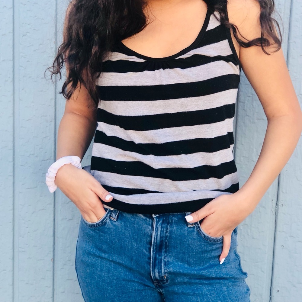 A white and black stripes shirt